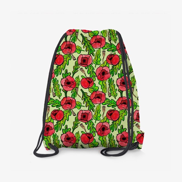 Рюкзак «Паттерн маковые цветы на зелёном фоне»