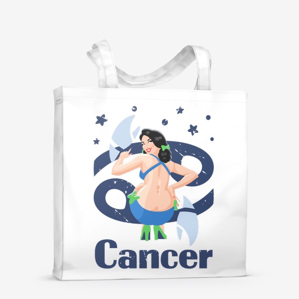 Сумка-шоппер «Знак зодиака Рак / Пинап девушка / Cancer zodiac sign»