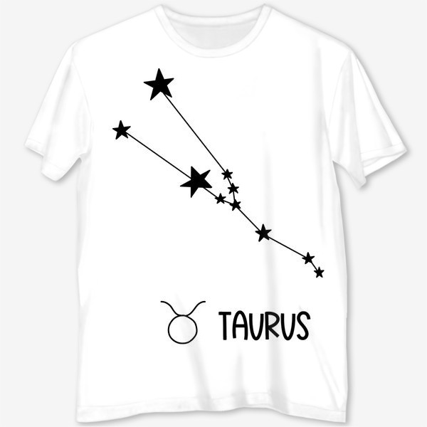 Футболка с полной запечаткой «знак созвездия с знаком и словом Телец, the sign of the constellation with the sign and the word Taurus»