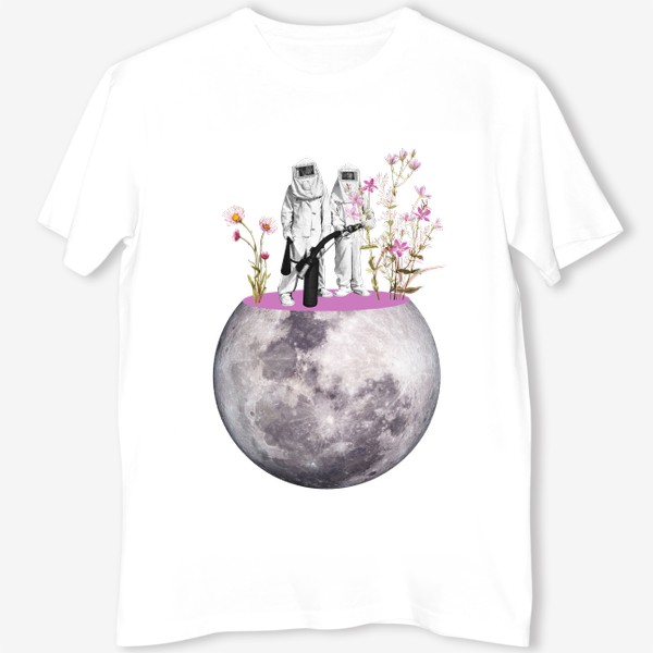 Футболка &laquo;Луна. Цветочки. Люди на луне. Коллаж&raquo;