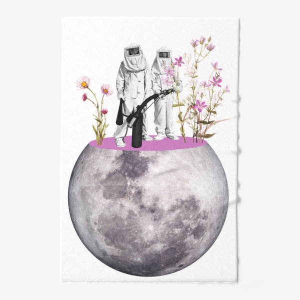 Полотенце «Луна. Цветочки. Люди на луне. Коллаж»