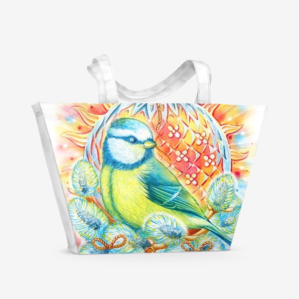 Пляжная сумка «Лазоревка весенняя птица»