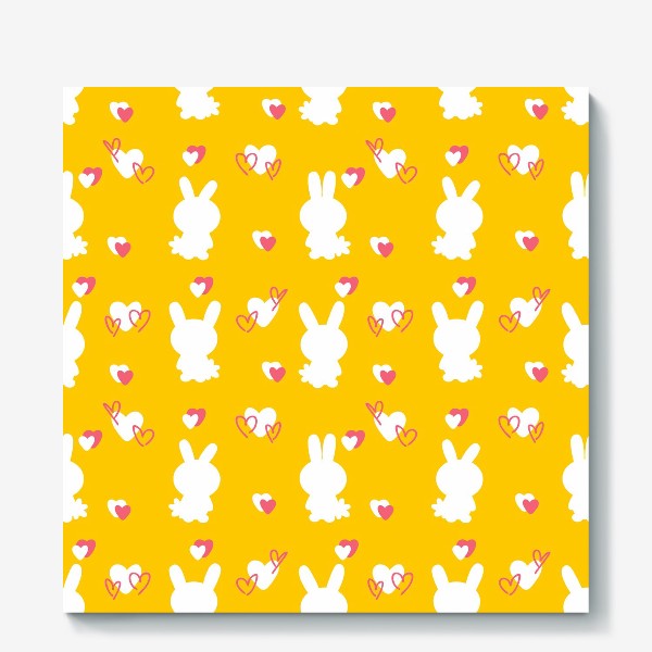 Холст «Кролики и сердечки, пасхальный желтый»