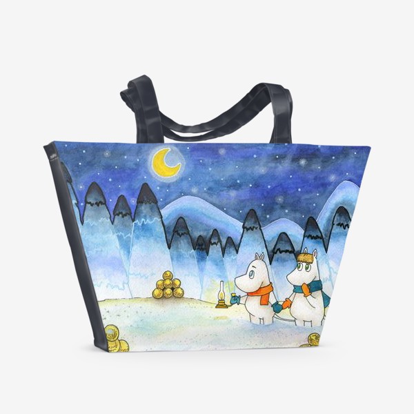 Пляжная сумка «Муми-Тролли в заснеженном лесу»