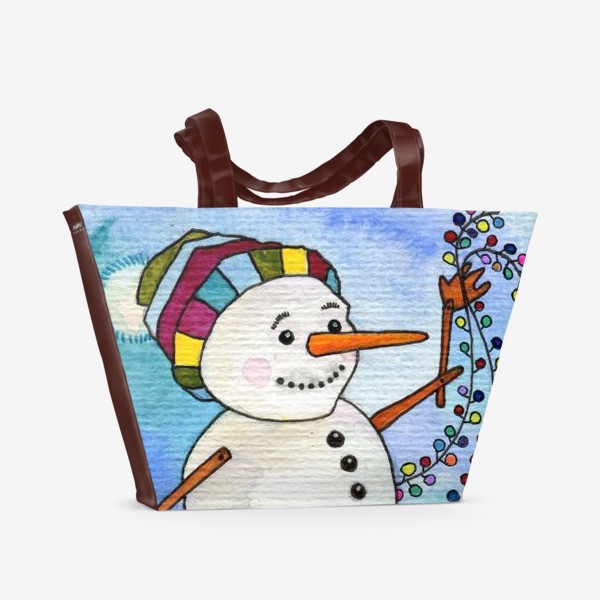 Пляжная сумка &laquo;Снеговик и гирлянда&raquo;