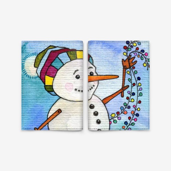 Обложка для паспорта «Снеговик и гирлянда»
