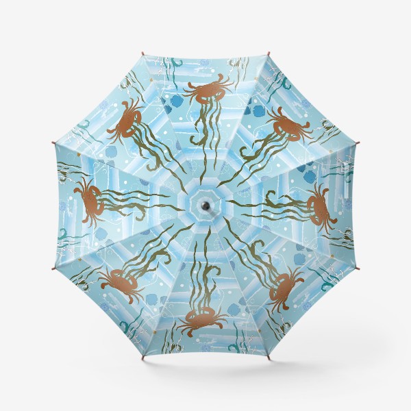 Зонт «Морской принт с крабами, рыбами, медузами. Летний морской паттерн.»