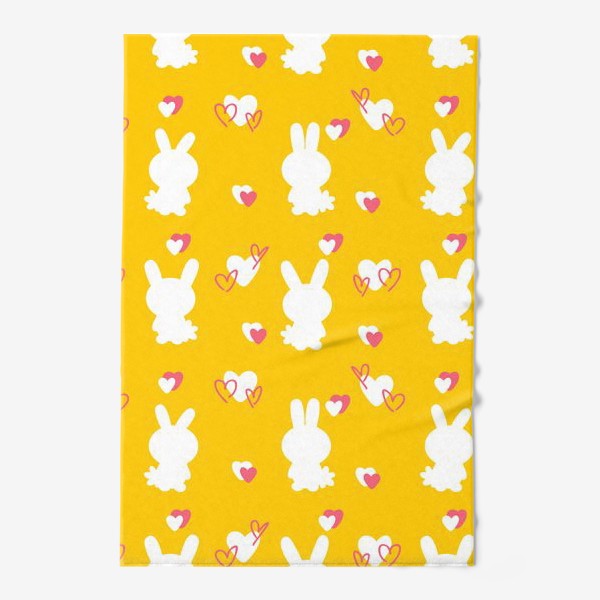 Полотенце «Кролики и сердечки, пасхальный желтый»
