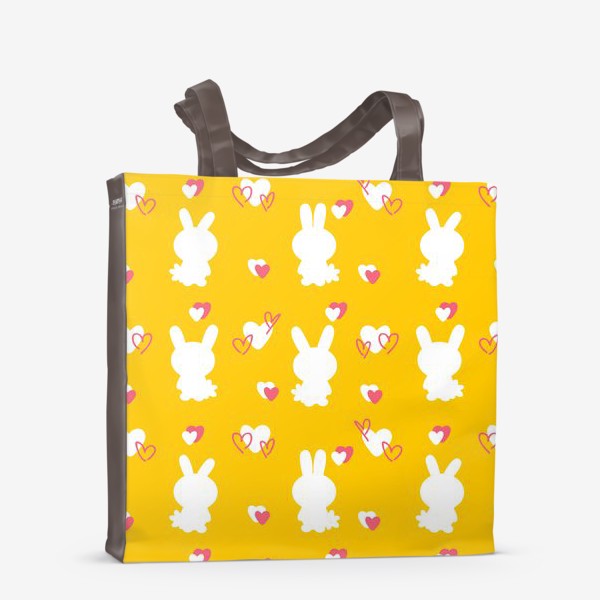 Сумка-шоппер «Кролики и сердечки, пасхальный желтый»