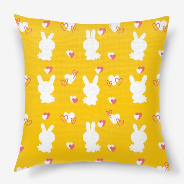 Подушка «Кролики и сердечки, пасхальный желтый»