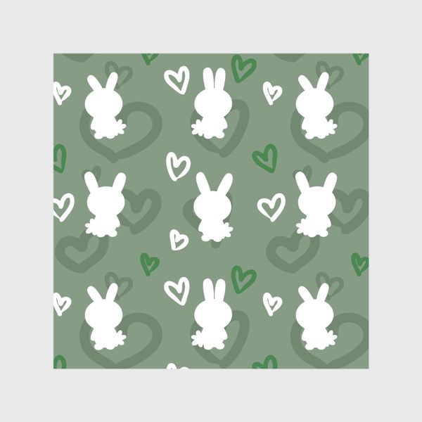 Шторы &laquo;Кролики и сердечки, пасхальный зеленый&raquo;