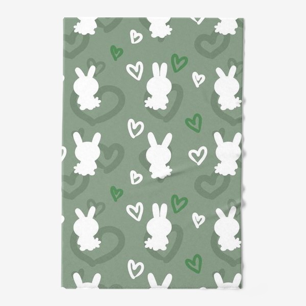Полотенце «Кролики и сердечки, пасхальный зеленый»