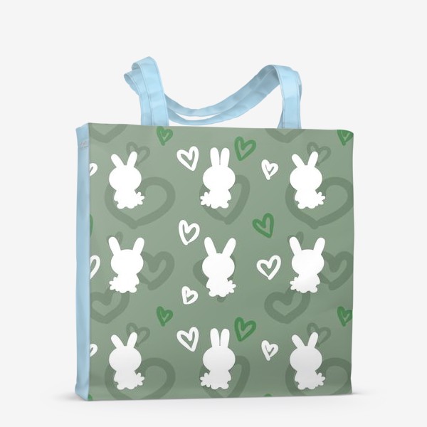 Сумка-шоппер «Кролики и сердечки, пасхальный зеленый»