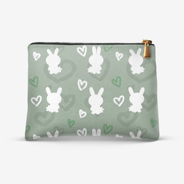 Косметичка «Кролики и сердечки, пасхальный зеленый»