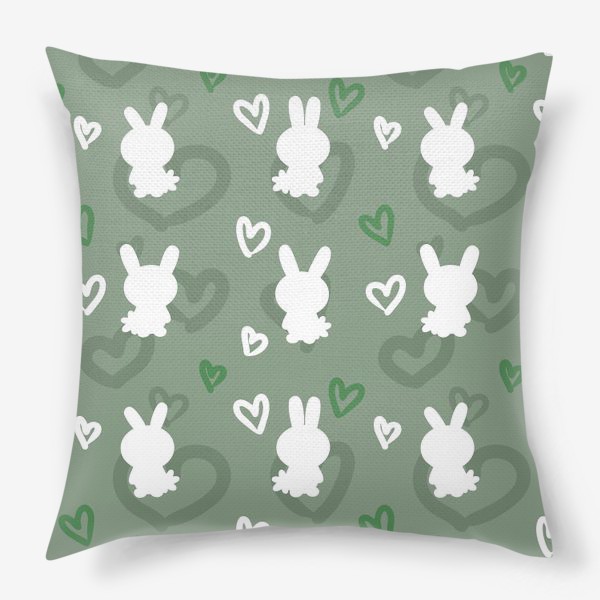Подушка «Кролики и сердечки, пасхальный зеленый»