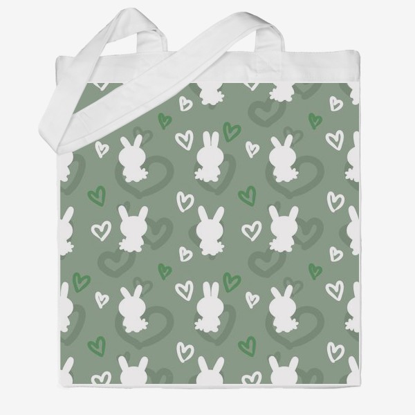 Сумка хб «Кролики и сердечки, пасхальный зеленый»