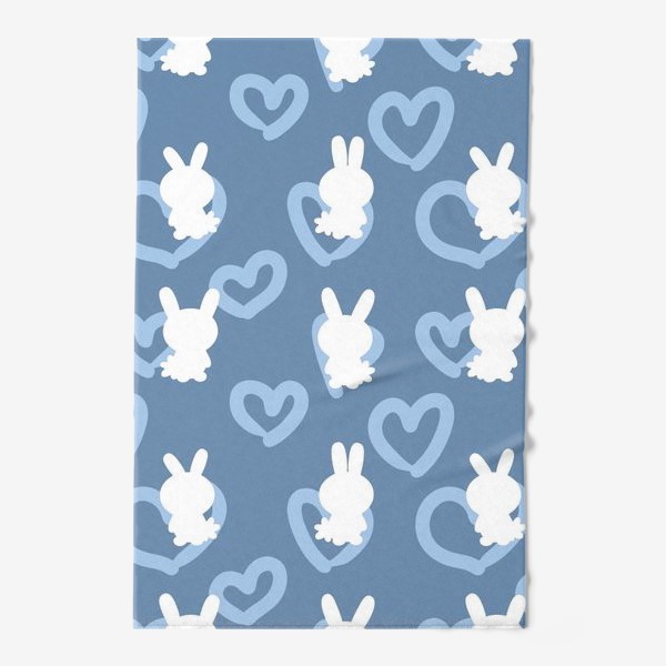 Полотенце «Кролики и сердечки, пасхальный голубой»