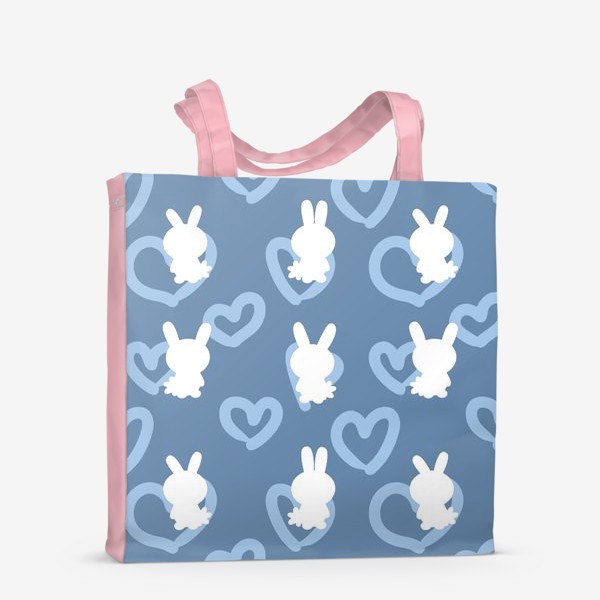 Сумка-шоппер «Кролики и сердечки, пасхальный голубой»