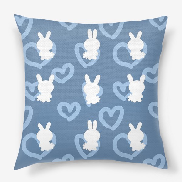 Подушка &laquo;Кролики и сердечки, пасхальный голубой&raquo;