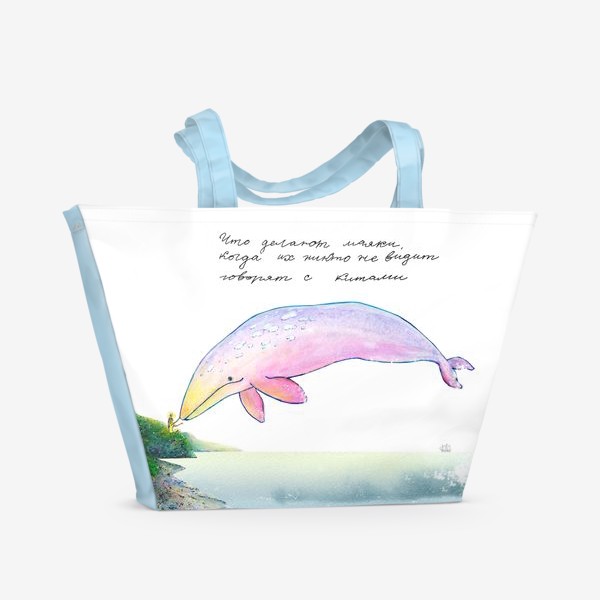 Пляжная сумка «кит и маяк»