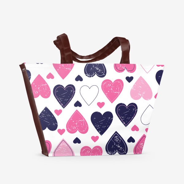 Пляжная сумка «Сердечки,.Бесшовная текстура с потертыми сердечками.Любовь.»