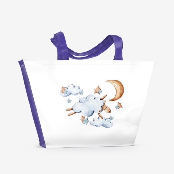 Пляжная сумка «Овечка в облаках. Детский милый принт. Акварельная иллюстрация для детей.»
