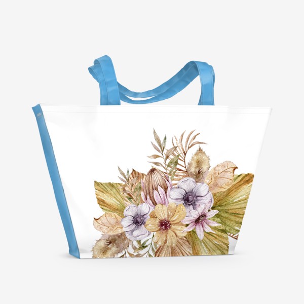 Пляжная сумка «Бохо букет. Цветочная акварельная иллюстрация. Принт для одежды. Свадебный букет»