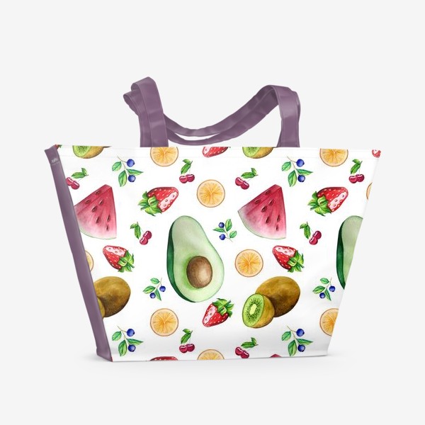 Пляжная сумка &laquo;Паттерн. Акварельные фрукты и ягоды&raquo;