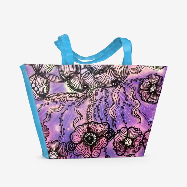 Пляжная сумка «Космос, цветы, абстрактная графика»