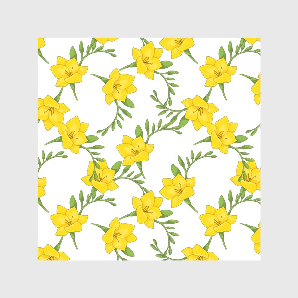 Скатерть «паттерн из цветов желтые фрезии, весенний яркий узор цветочный принт»