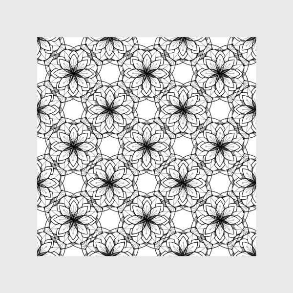 Шторы «паттерн из стилизованных цветов графика мандалы черно белый узор»