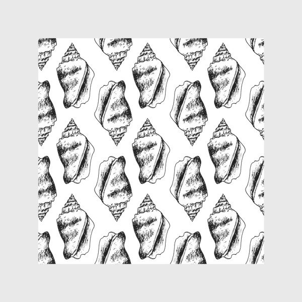 Скатерть «паттерн из стилизованных морских ракушек графика скетч, черно белый узор»