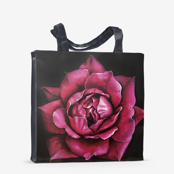 Сумка-шоппер «Алая роза крупным планом на черном фоне. Цветок. Живопись реализм»