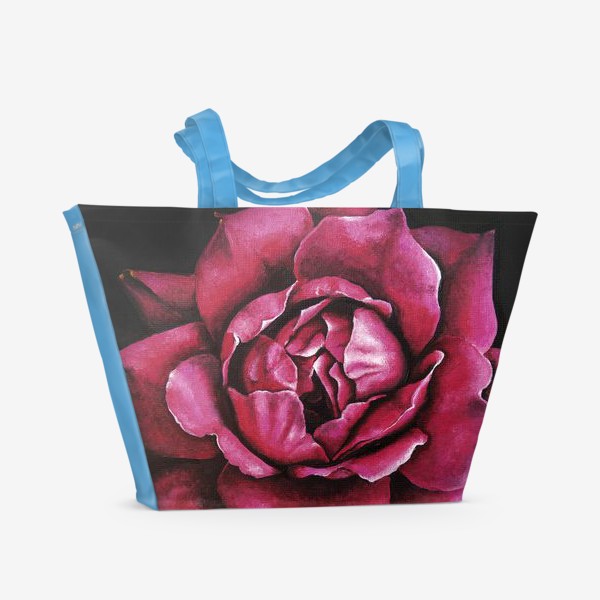 Пляжная сумка &laquo;Алая роза крупным планом на черном фоне. Цветок. Живопись реализм&raquo;