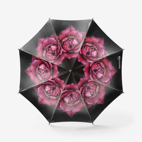 Зонт «Алая роза крупным планом на черном фоне. Цветок. Живопись реализм»