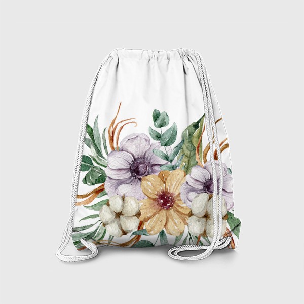 Рюкзак «Эвкалиптовый букет. Цветочная акварельная иллюстрация. Принт для одежды. Свадебный букет.»