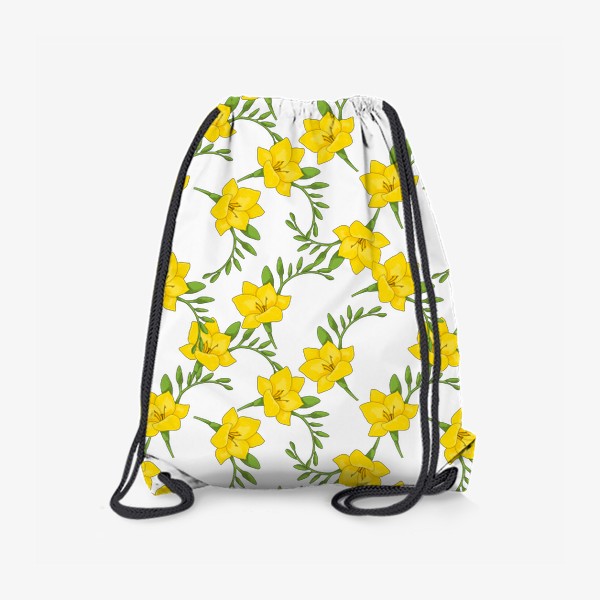 Рюкзак «паттерн из цветов желтые фрезии, весенний яркий узор цветочный принт»