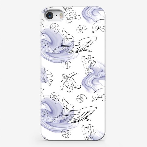Чехол iPhone «Морской паттерн. Киты, дельфины, черепахи. Летний паттерн. Принт для одежды.»