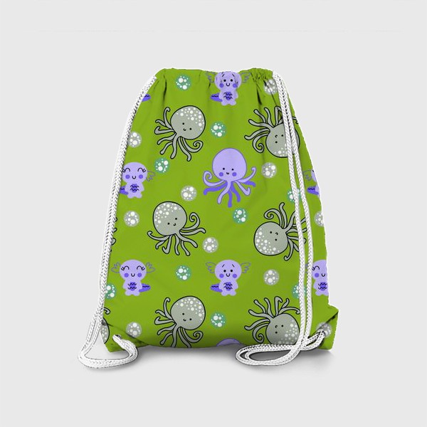 Рюкзак «Аксолотли и осьминоги на зеленом»