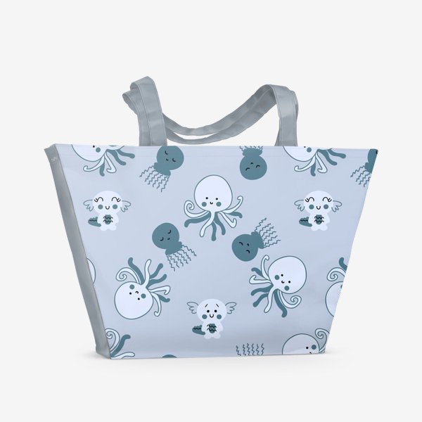 Пляжная сумка «Аксолотли, осьминоги и медузы, серый»