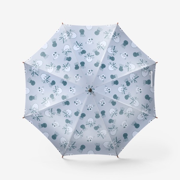 Зонт «Аксолотли, осьминоги и медузы, серый»