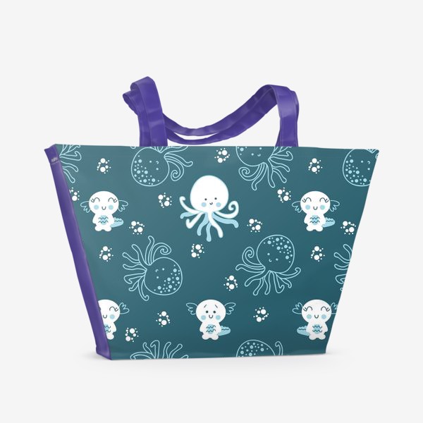Пляжная сумка «Аксолотли и осьминоги, контур»
