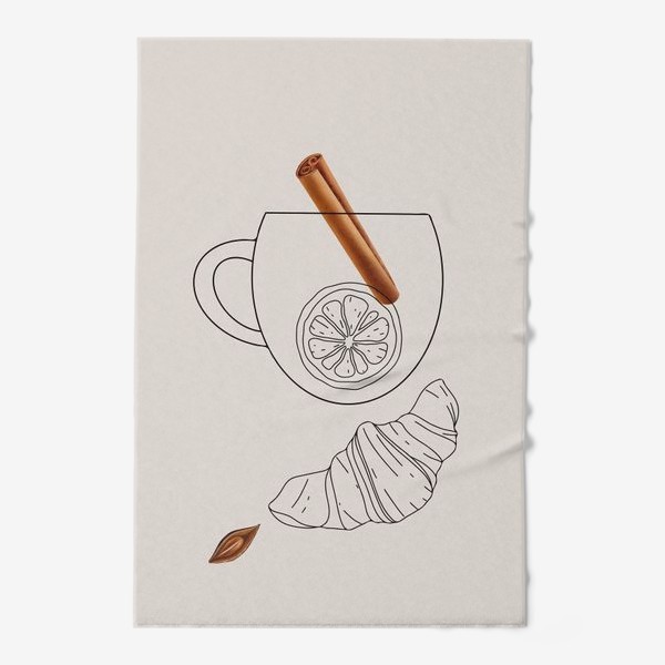 Полотенце «Уютная чашка, какао с корицей, пряностями и круасаном, чай с лимоном»