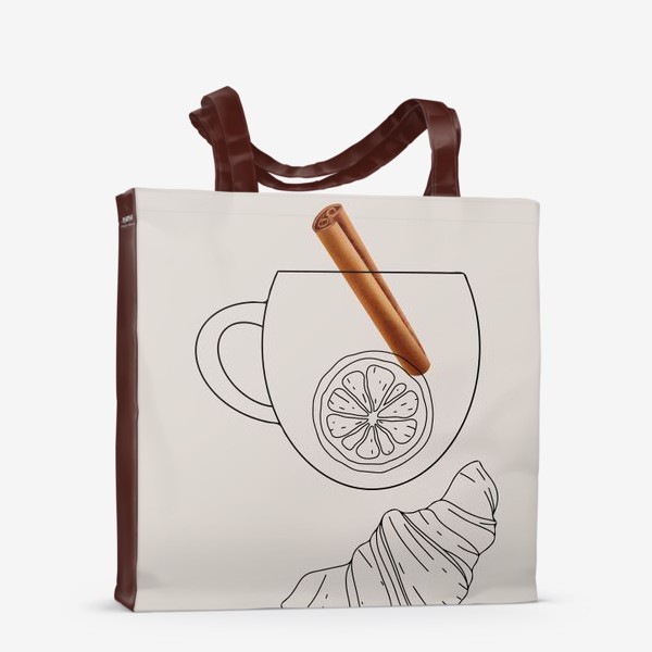 Сумка-шоппер «Уютная чашка, какао с корицей, пряностями и круасаном, чай с лимоном»