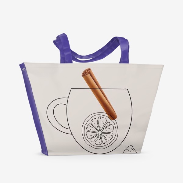 Пляжная сумка «Уютная чашка, какао с корицей, пряностями и круасаном, чай с лимоном»