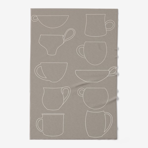 Полотенце «Чашки разной формы на бежевом фоне»