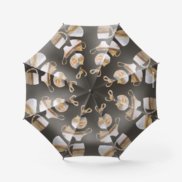 Зонт «Золотые чашки на коричневом фоне, картина для кухни, кафе, минимализм»