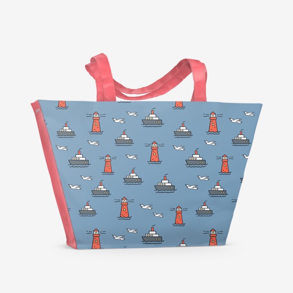 Пляжная сумка «Море, маяки, кораблики»