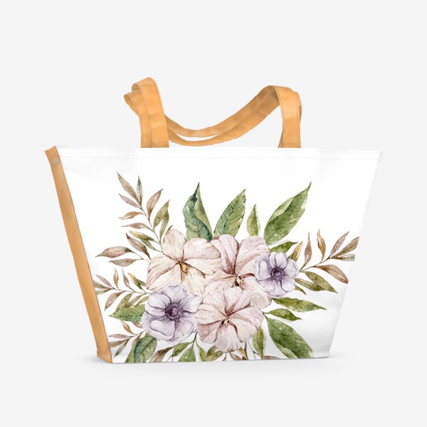Пляжная сумка &laquo;Букет акварельных цветов. Принт для одежды. Подарок для девушки. Цветочный принт в подарок.&raquo;