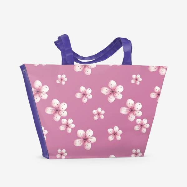 Пляжная сумка «Цветы вишни на нежно-розовом фоне»